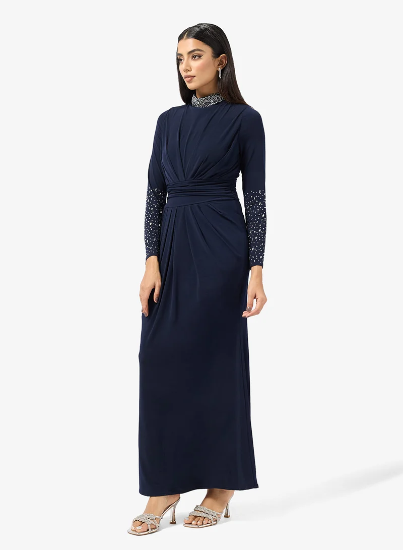 Khizana  Draped Dress With Embellished Neck for Women | Best Price UAE